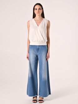 Crossover Top in White Satin det_1