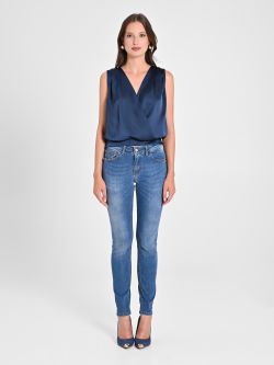 Crossover Top in Blue Satin det_1
