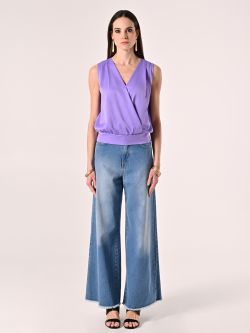 Crossover Top in Lavender Purple Satin det_1