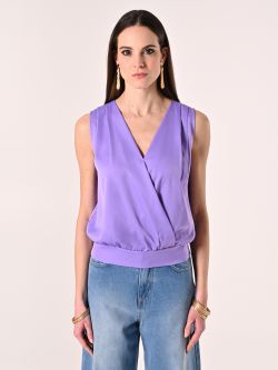 Crossover Top in Lavender Purple Satin det_2