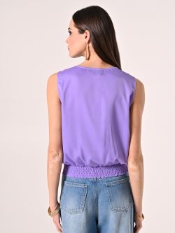 Crossover Top in Lavender Purple Satin det_3