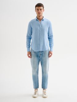 Men's Light Blue Linen Shirt with French Collar QB24 det_1