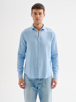 Men's Light Blue Linen Shirt with French Collar QB24 det_3