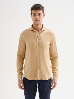 Men's Beige Linen Shirt with French Collar QB24 det_3