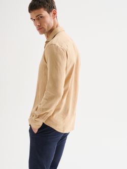 Men's Beige Linen Shirt with French Collar QB24 in_i4