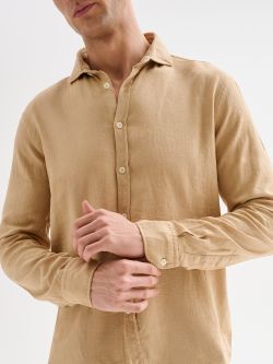 Men's Beige Linen Shirt with French Collar QB24 in_i5