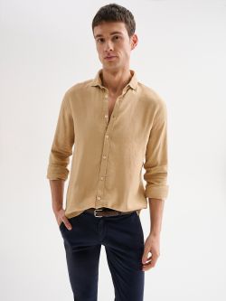 Men's Beige Linen Shirt with French Collar QB24 in_i7