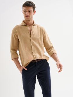 Men's Beige Linen Shirt with French Collar QB24 sp_e1