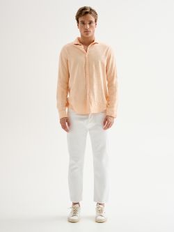 Men’s Peach Linen Shirt with French Collar QB24 det_1