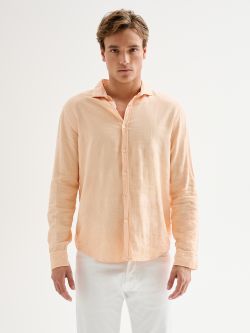 Men’s Peach Linen Shirt with French Collar QB24 det_3