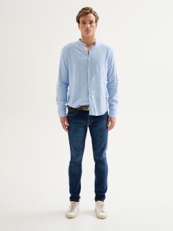Men’s Linen Shirt with Mandarin Collar QB24 det_1