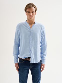 Men’s Linen Shirt with Mandarin Collar QB24 det_3