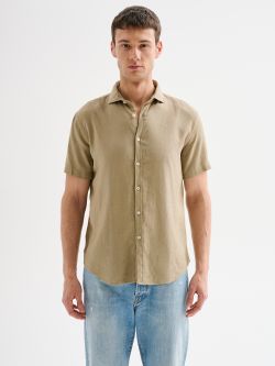 Men’s Green Linen Shirt with Short Sleeves QB24 det_3