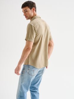 Men’s Green Linen Shirt with Short Sleeves QB24 in_i4