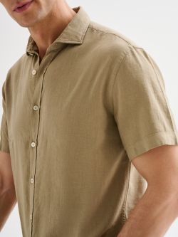 Men’s Green Linen Shirt with Short Sleeves QB24 in_i5