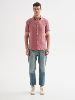 Men’s Pink Linen Shirt with Short Sleeves QB24 det_1