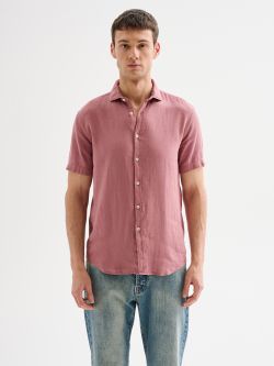 Men’s Pink Linen Shirt with Short Sleeves QB24 det_3