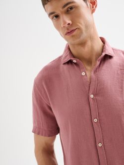 Men’s Pink Linen Shirt with Short Sleeves QB24 in_i5