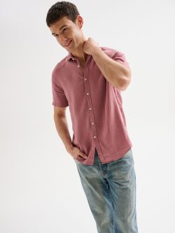 Men’s Pink Linen Shirt with Short Sleeves QB24 in_i7