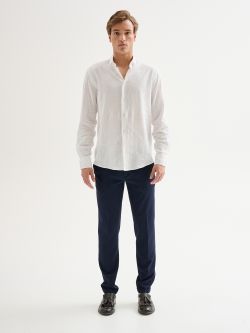 Men's White Linen Shirt with French Collar QB24 det_1