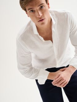 Men's White Linen Shirt with French Collar QB24 sp_e1