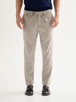 Men's Regular Linen Blend Trousers with Darts QB24 det_3