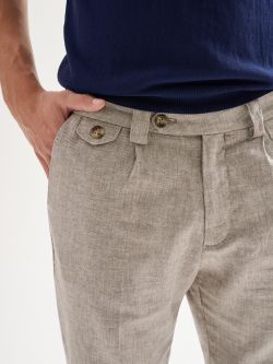 Men's Regular Linen Blend Trousers with Darts QB24 in_i5