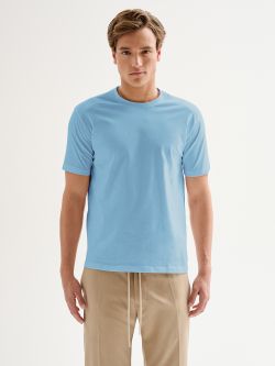 Men’s Light Blue Crewneck Pique T-shirt QB24 det_2