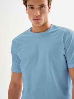 Men’s Light Blue Crewneck Pique T-shirt QB24 in_i5