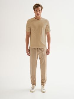 Men’s Beige Crewneck Pique T-shirt QB24 det_1