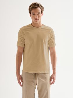 Men’s Beige Crewneck Pique T-shirt QB24 det_3