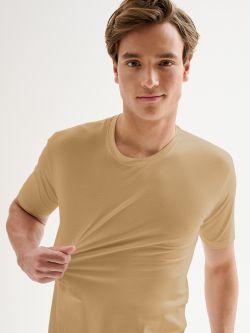 Men’s Beige Crewneck Pique T-shirt QB24 in_i7