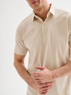 Men's Beige Polo Shirt in Cotton and Modal QB24 in_i5