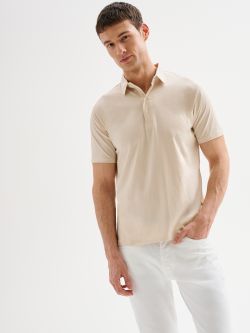 Men's Beige Polo Shirt in Cotton and Modal QB24 in_i7