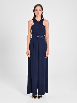 Navy Blue Jumpsuit with Crossover Neckline det_1