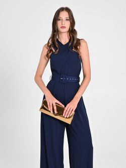 Navy Blue Jumpsuit with Crossover Neckline in_i7