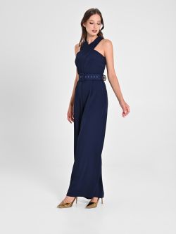 Navy Blue Jumpsuit with Crossover Neckline sp_e1