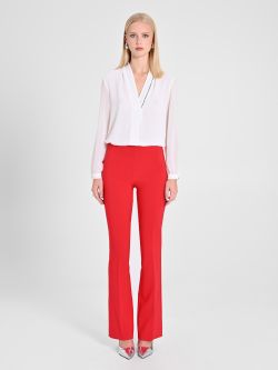 Red Flared Trousers in Technical Fabric det_1