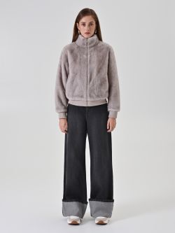 Hellgraue Bomberjacke aus Webpelz det_1
