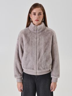 Hellgraue Bomberjacke aus Webpelz det_2