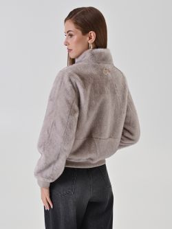Hellgraue Bomberjacke aus Webpelz det_3