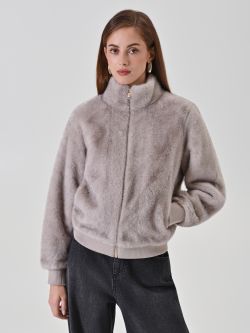 Hellgraue Bomberjacke aus Webpelz in_i7