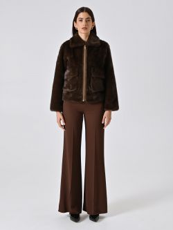 Giacca Corta effetto Pelliccia Marrone  det_1