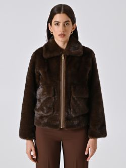 Chaqueta corta de pelo sintético marrón det_2