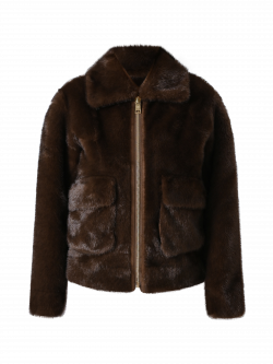 Giacca Corta effetto Pelliccia Marrone  det_4