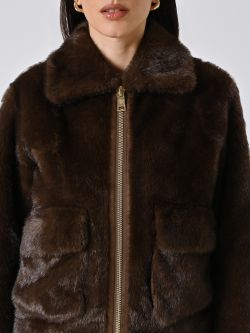 Giacca Corta effetto Pelliccia Marrone  in_i5