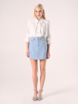 Jupe courte forme « de ligne A » en denim clair det_1
