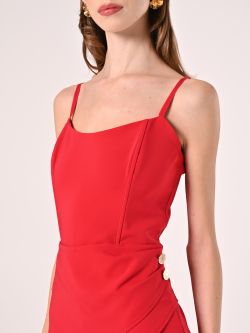 Red Jumpsuit with Bustier Neckline in_i5