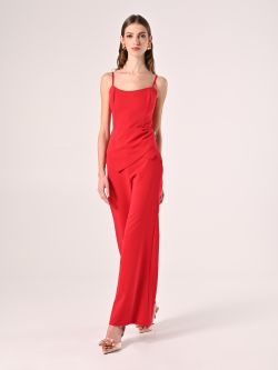 Red Jumpsuit with Bustier Neckline in_i7