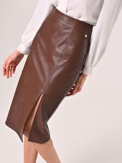 Brown Faux Leather Jacket in_i5